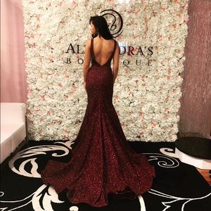 Jovani Plunging Glitter Jersey Mermaid Gown.